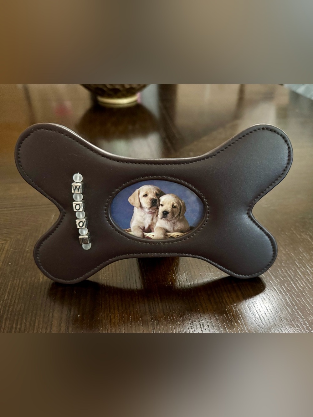 Mud Pie Brown Leather Dog Bone Photo Frame - Woof NWT